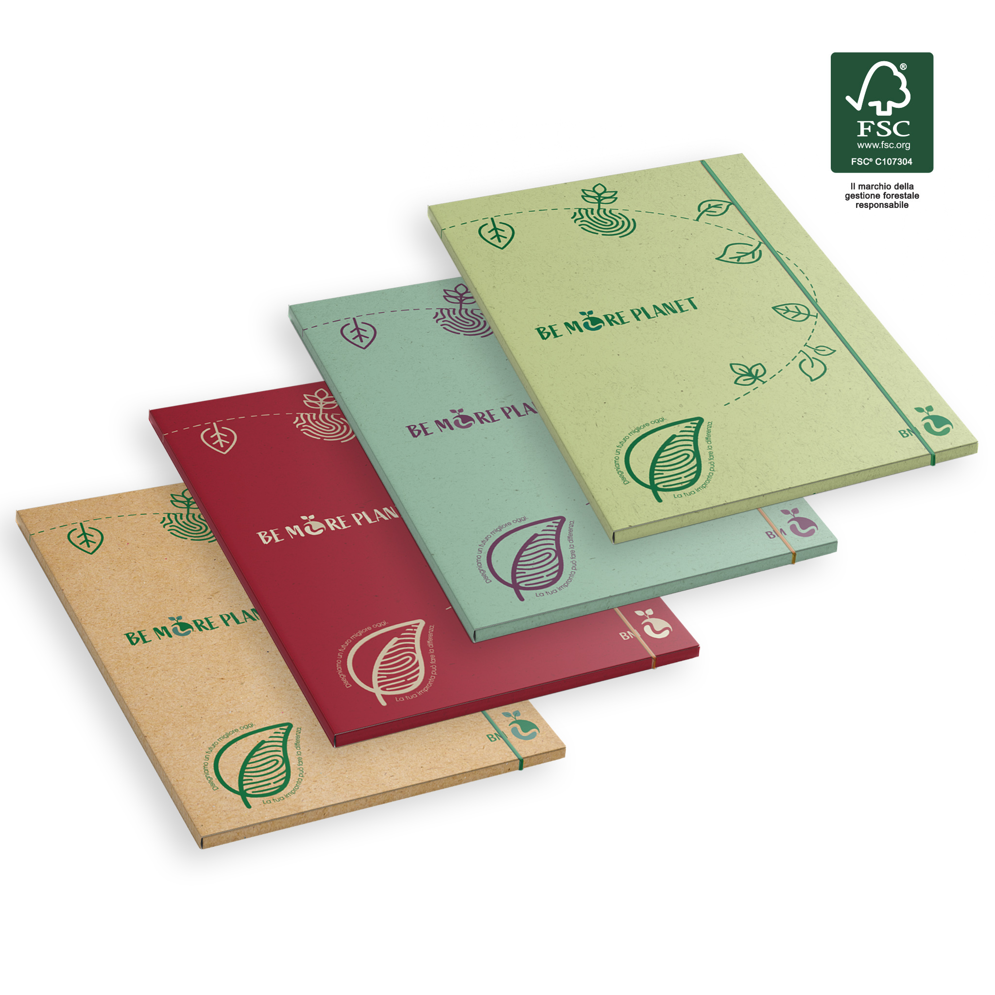 3-flap folders eco-friendly 1cm back with elastic band BE MORE PLANET - 5 assort
