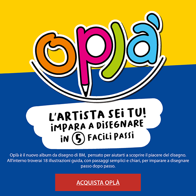 L'artista sei tu! Impara a disegnare in 5 facili passi. Oplà è un nuovo album da disegno di BM pensato per aiutarti a scoprire il piacere del disegno. All'interno troverai 18 illustrazioni guida, con passaggi semplici e chiari, per imparare a disegnare passo dopo passo. Acquista Oplà.