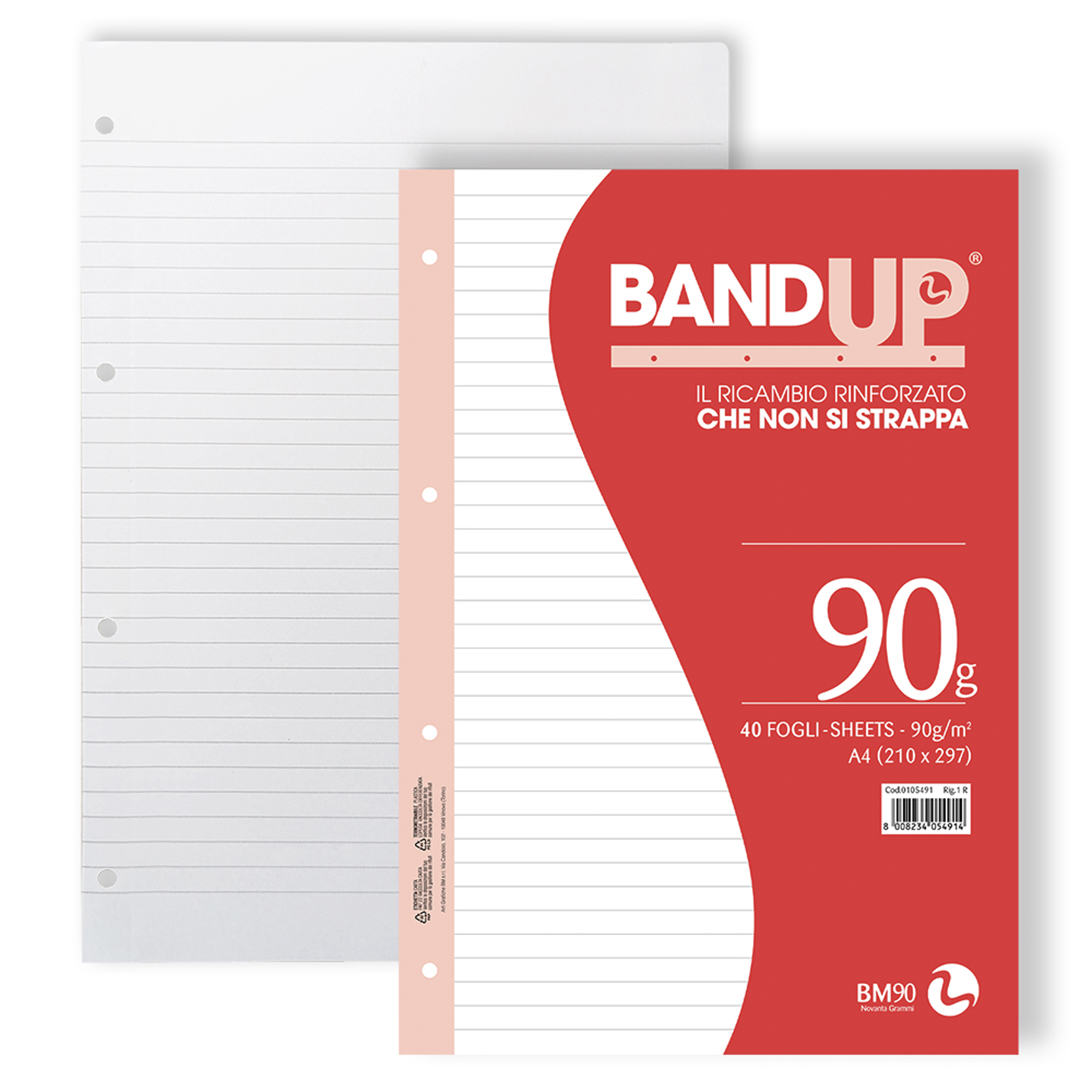A4 reinforced loose leaf BANDUP 90 grams - 40 sheets