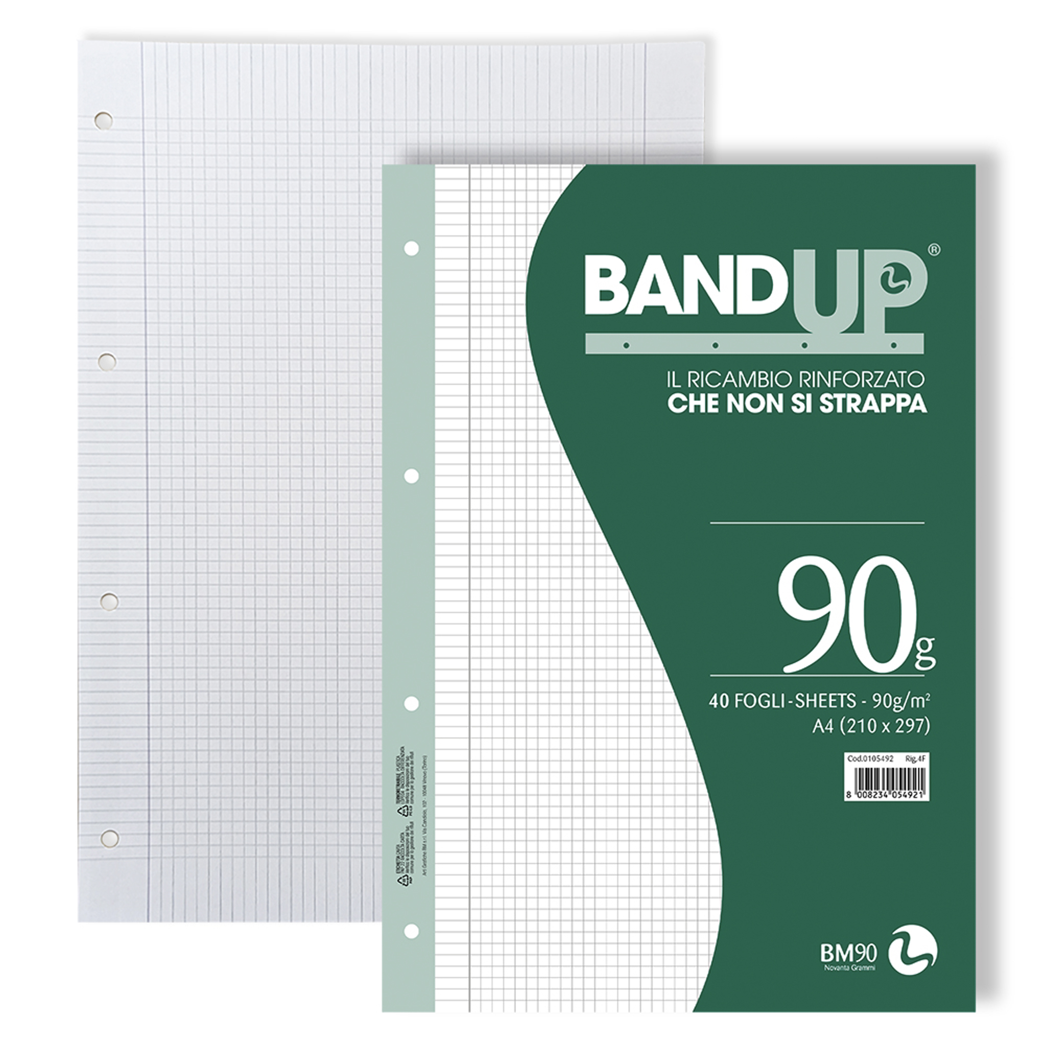 A4 reinforced loose leaf BANDUP 90 grams - 40 sheets