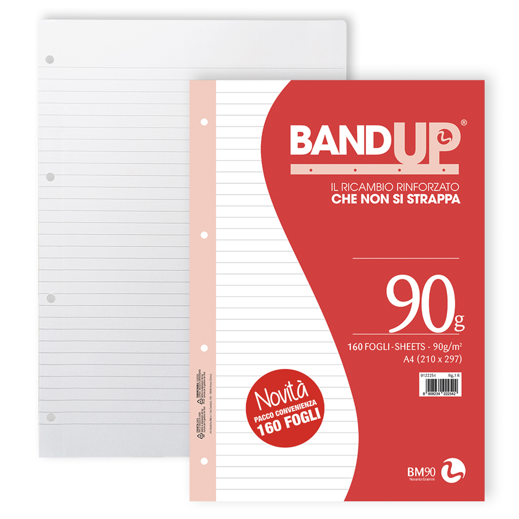 Ricambi rinforzati A4 BANDUP 90 grammi formato convenienza - 160 fogli