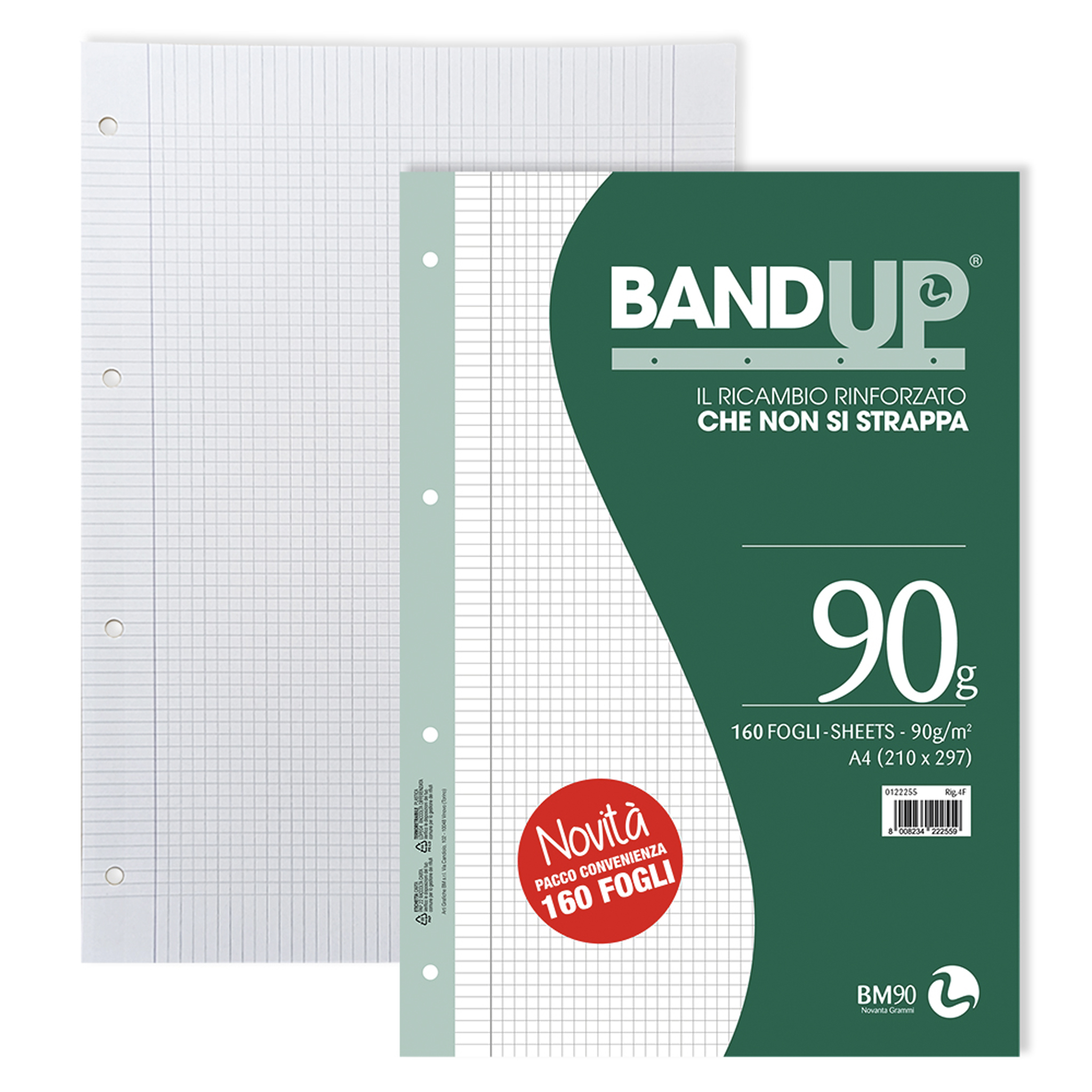 Ricambi rinforzati A4 BANDUP 90 grammi formato convenienza - 160 fogli