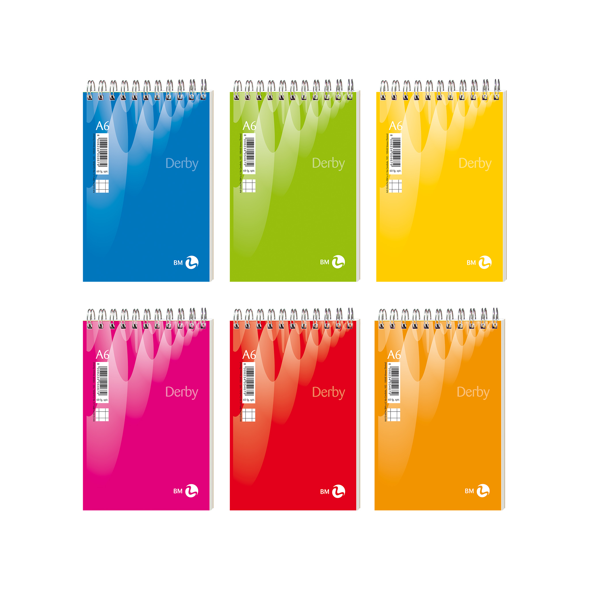 A6 spiral-bound short side derby - 5 assorted pieces