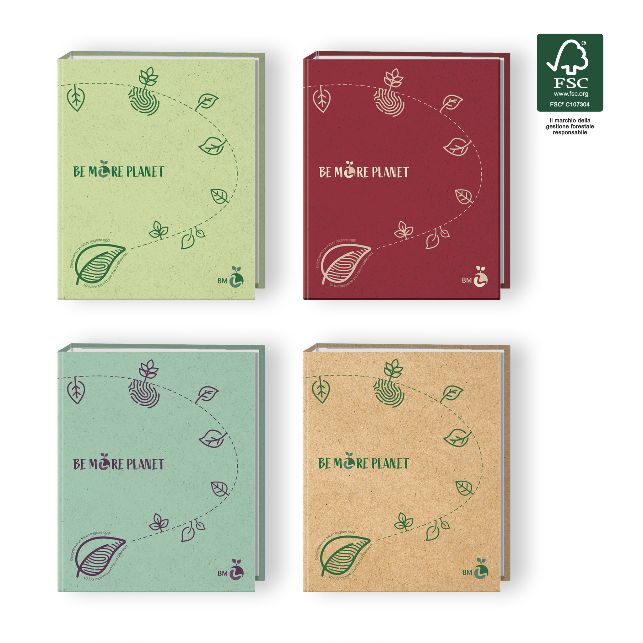 A4 colour ring binders eco-friendly BE MORE PLANET - 5 assorted pieces
