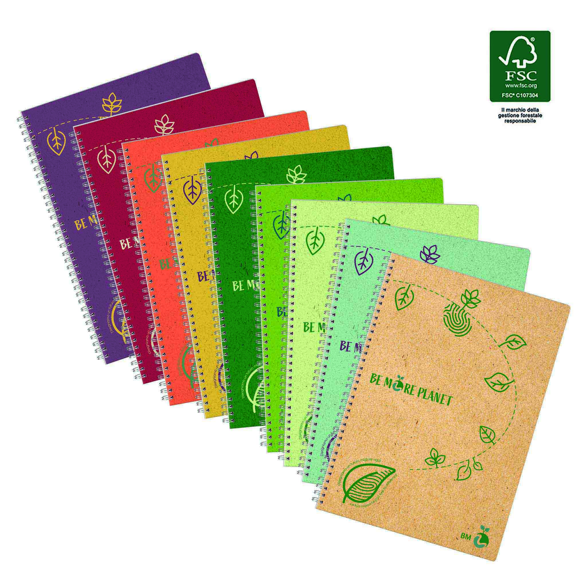 A4 spiral-bound eco-friendly BE MORE PLANET - 5 assorted pieces