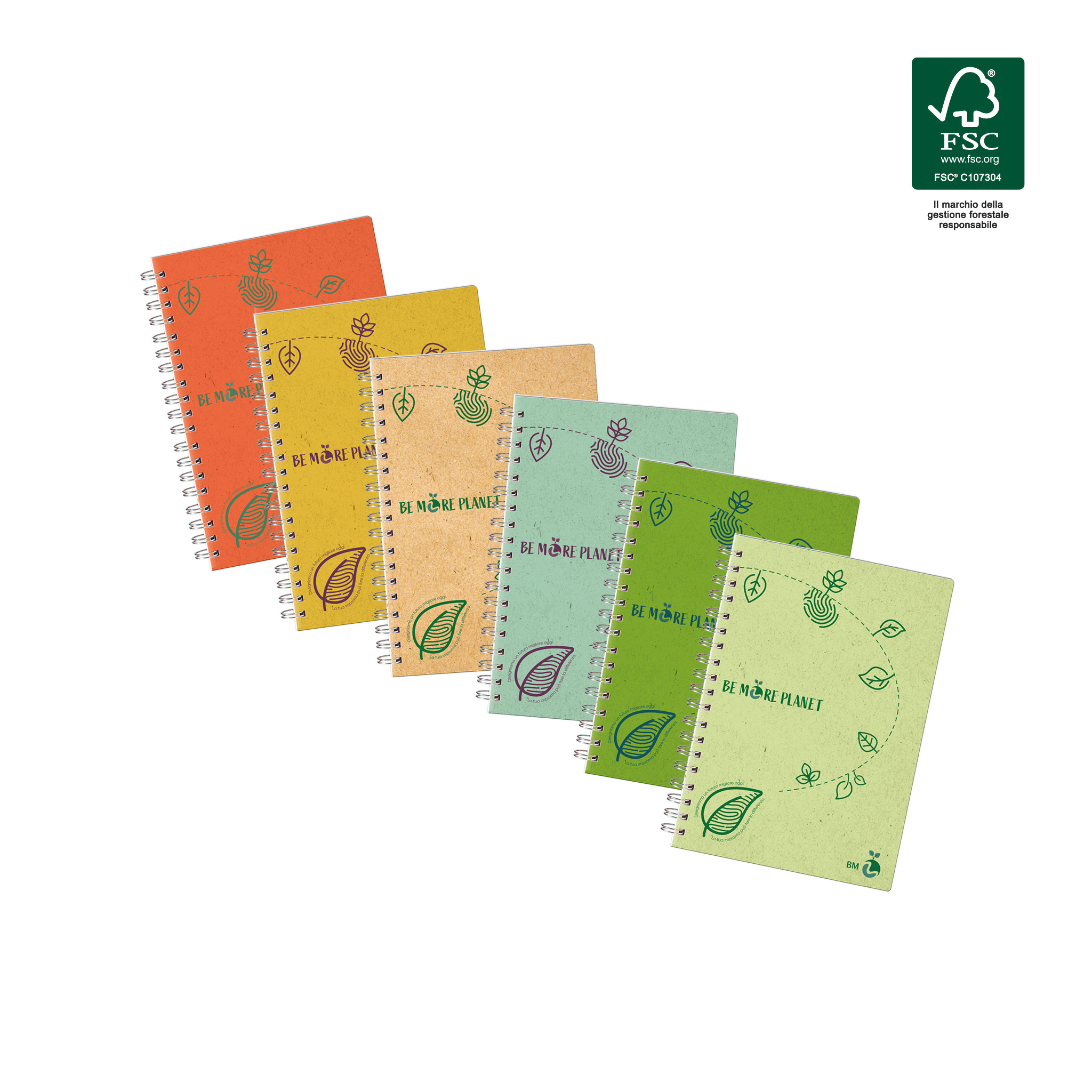 A6 spiral-bound eco-friendly BE MORE PLANET - 5 assorted pieces