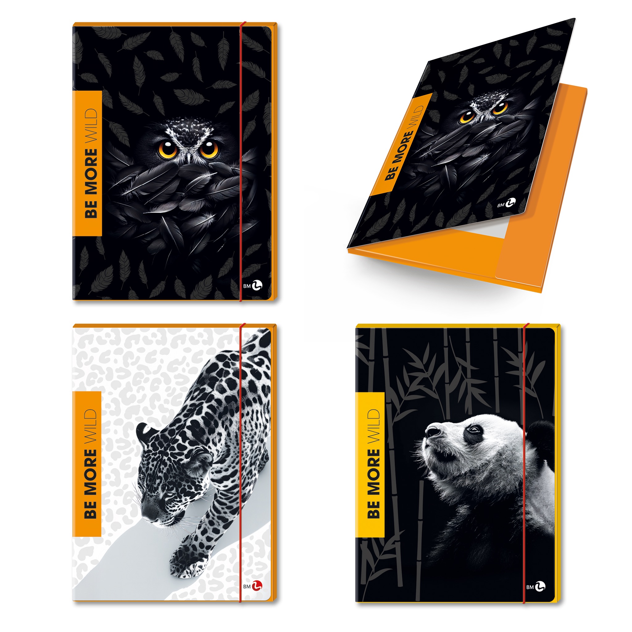 3-flap folders 1cm back with elastic band BE MORE WILD - 6 assorted pieces