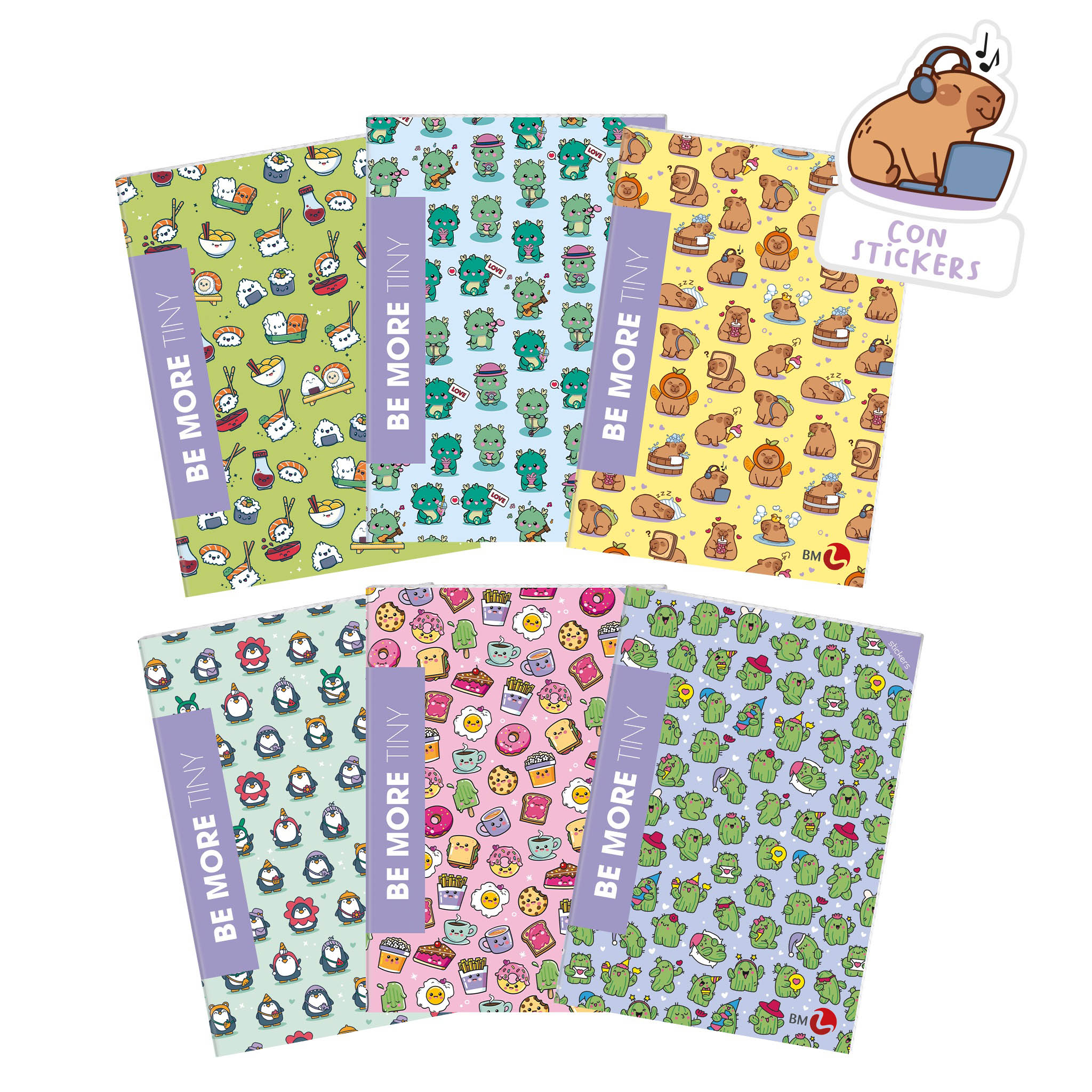 Maxi A4 notebooks with stickers BE MORE TINY – 10 assorted pieces