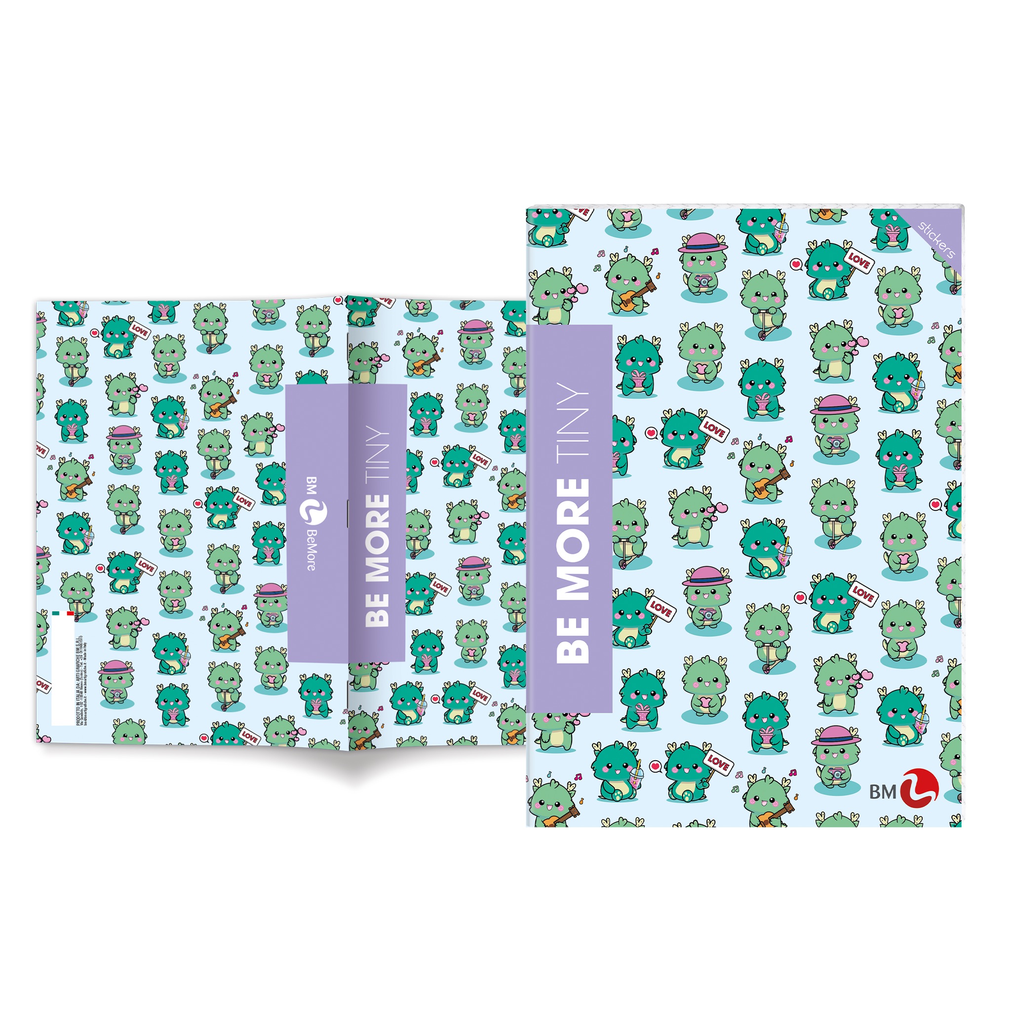 Maxi A4 notebooks with stickers BE MORE TINY – 10 assorted pieces