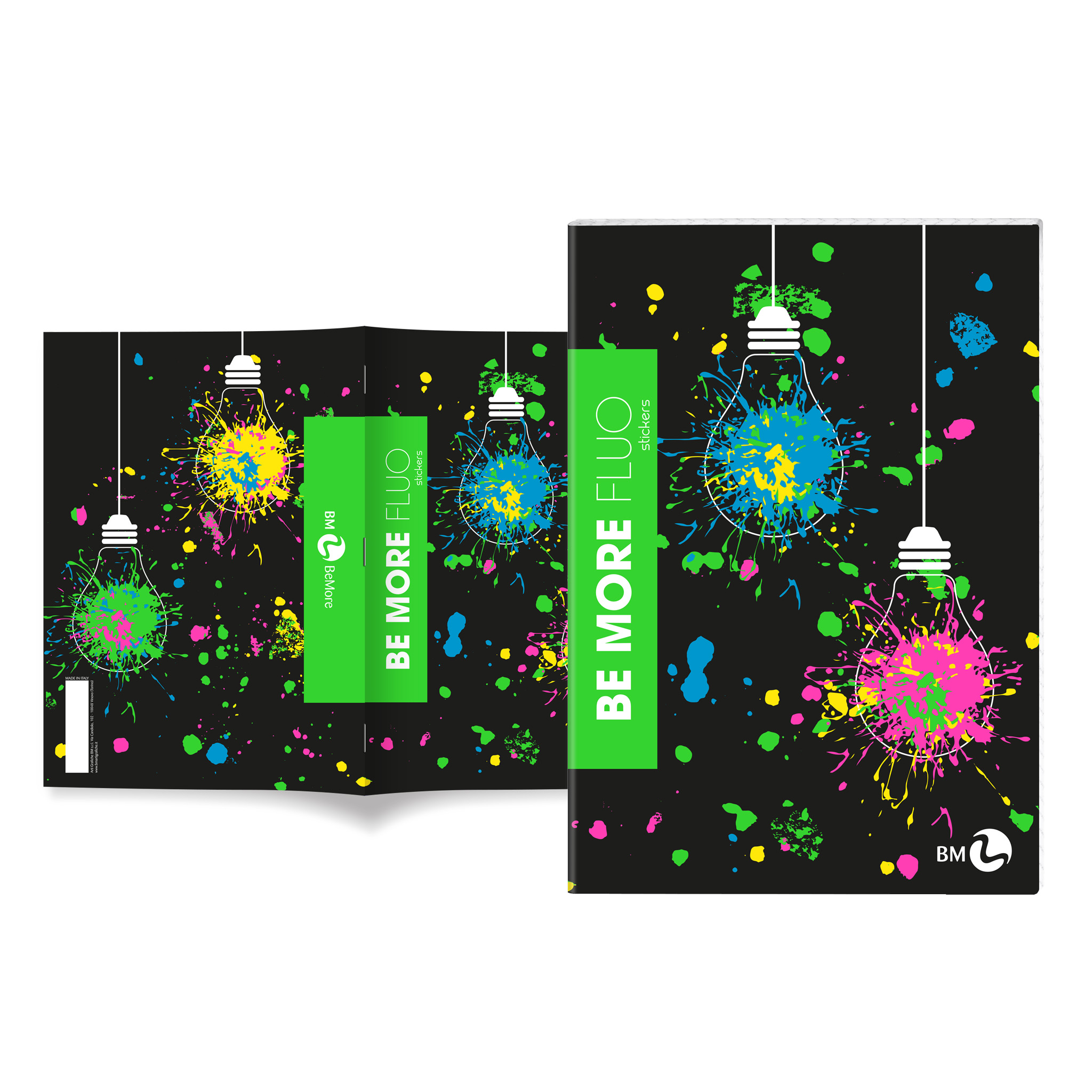 A4 maxi notebooks BE MORE FLUO with stickers 100 gram - 10 assorted pieces