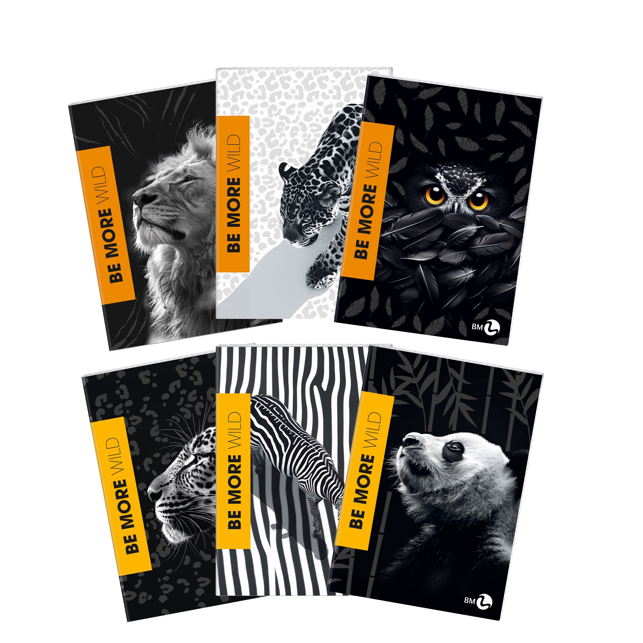Maxi A4 black & white notebooks BE MORE WILD – 10 assorted pieces