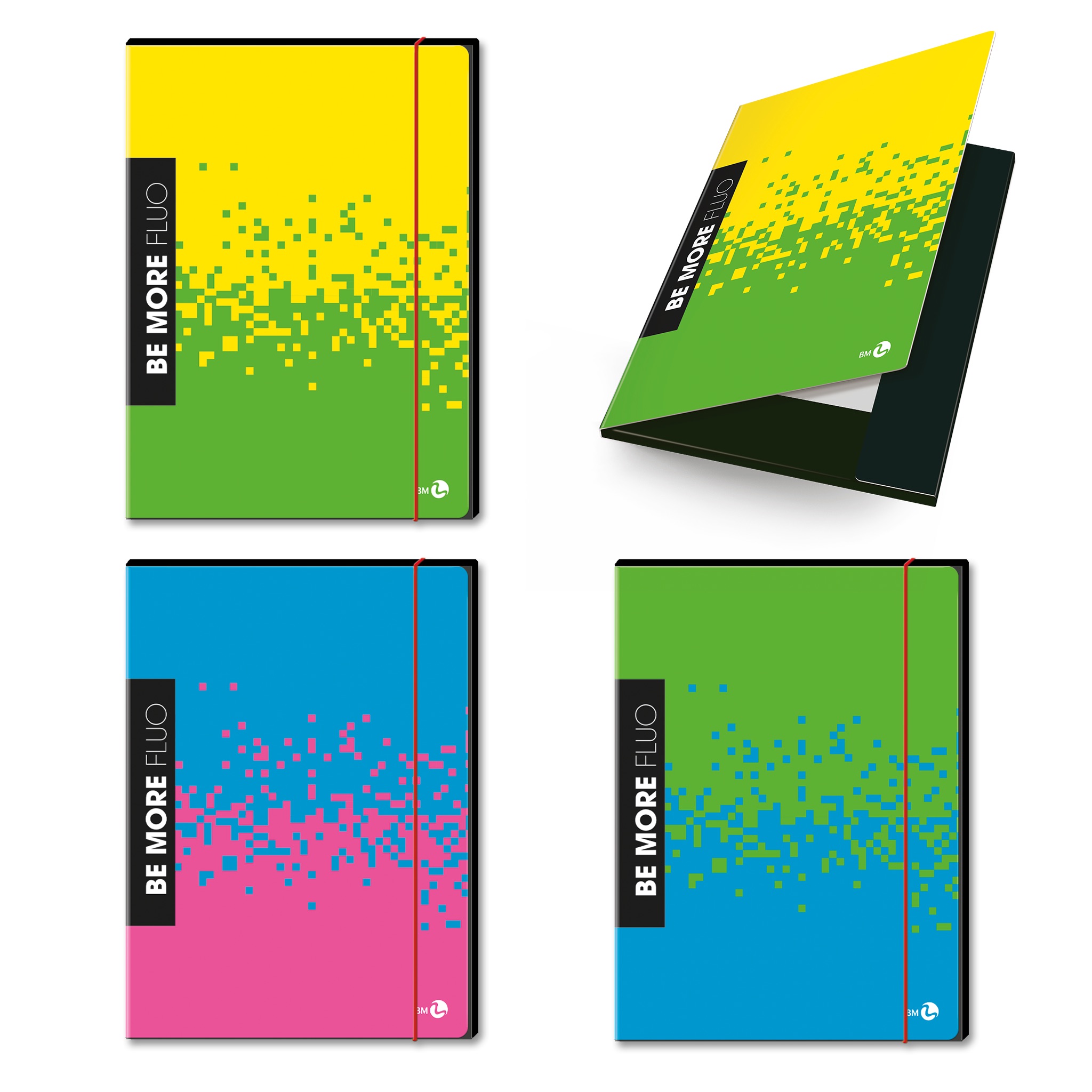 3-flap folders 1cm back with elastic band BE MORE FLUO - 6 assorted pieces