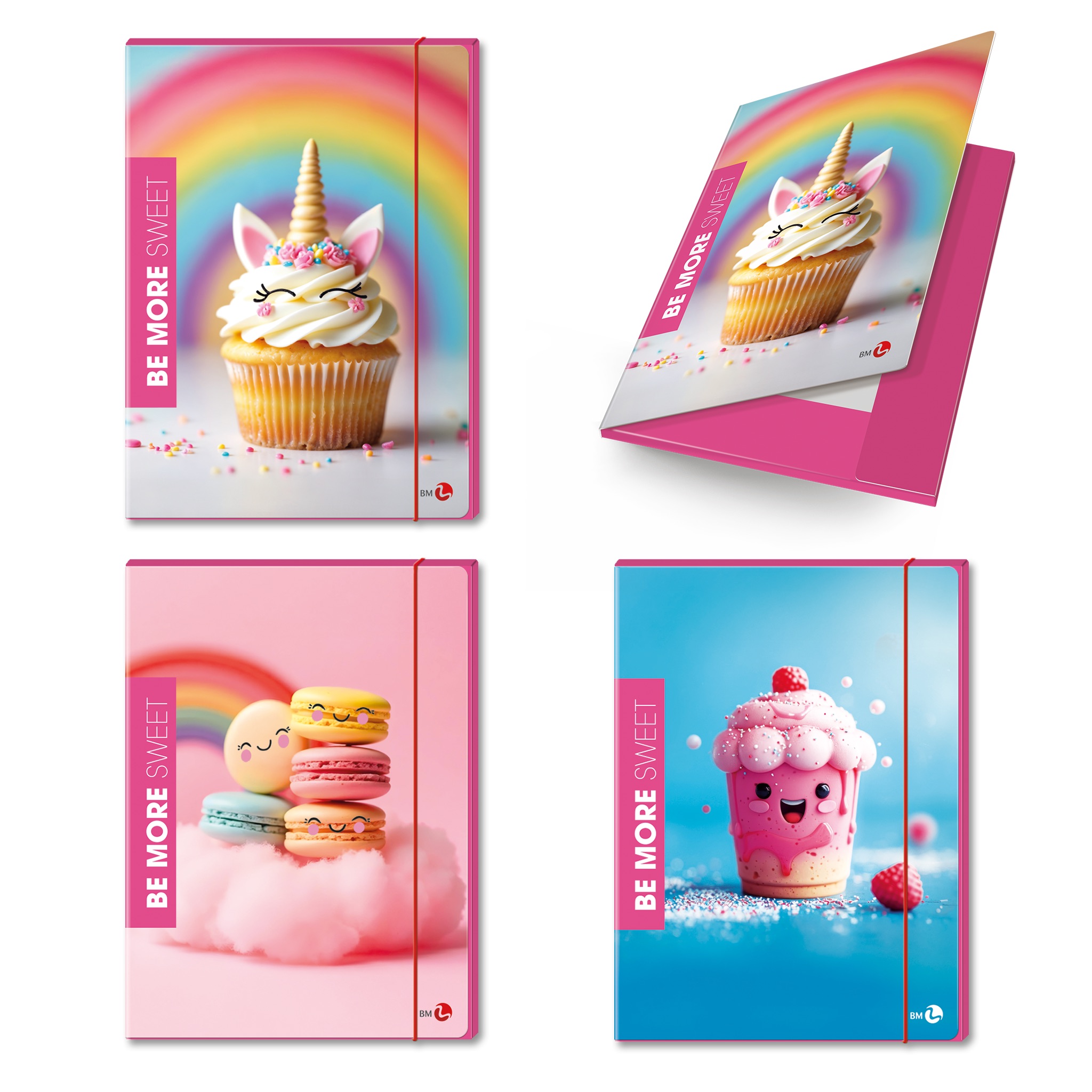 3-flap folders 1cm back with elastic band BE MORE SWEET - 6 assorted pieces