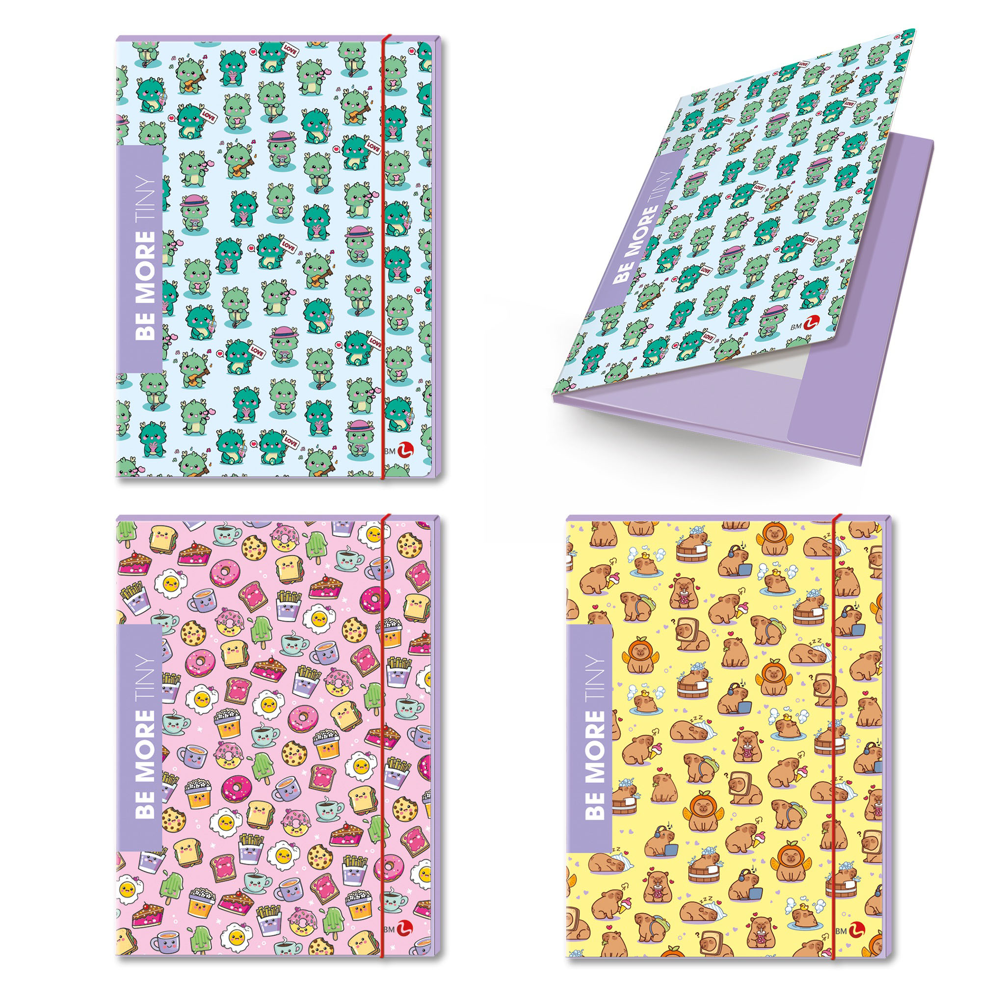 3-flap folders 1cm back with elastic band BE MORE TINY - 6 assorted pieces