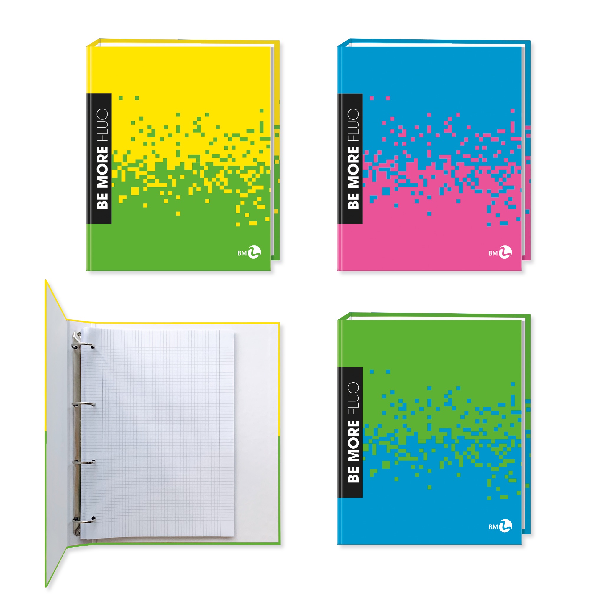 A4 colour ring binders BE MORE FLUO - 5 assorted pieces