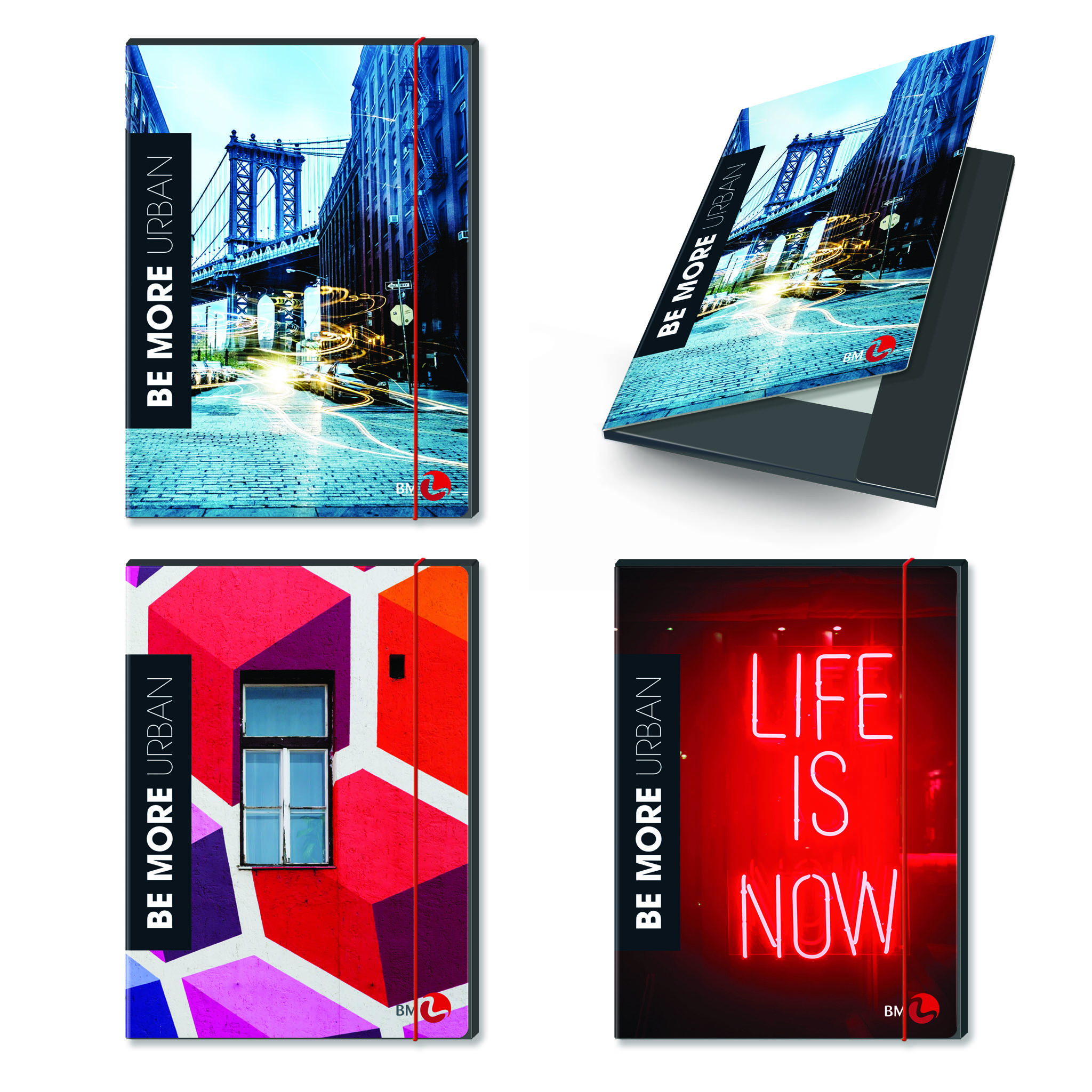 Cartelline 3 lembi dorso 1cm con elastico BE MORE URBAN 6 pezzi assortiti outlet