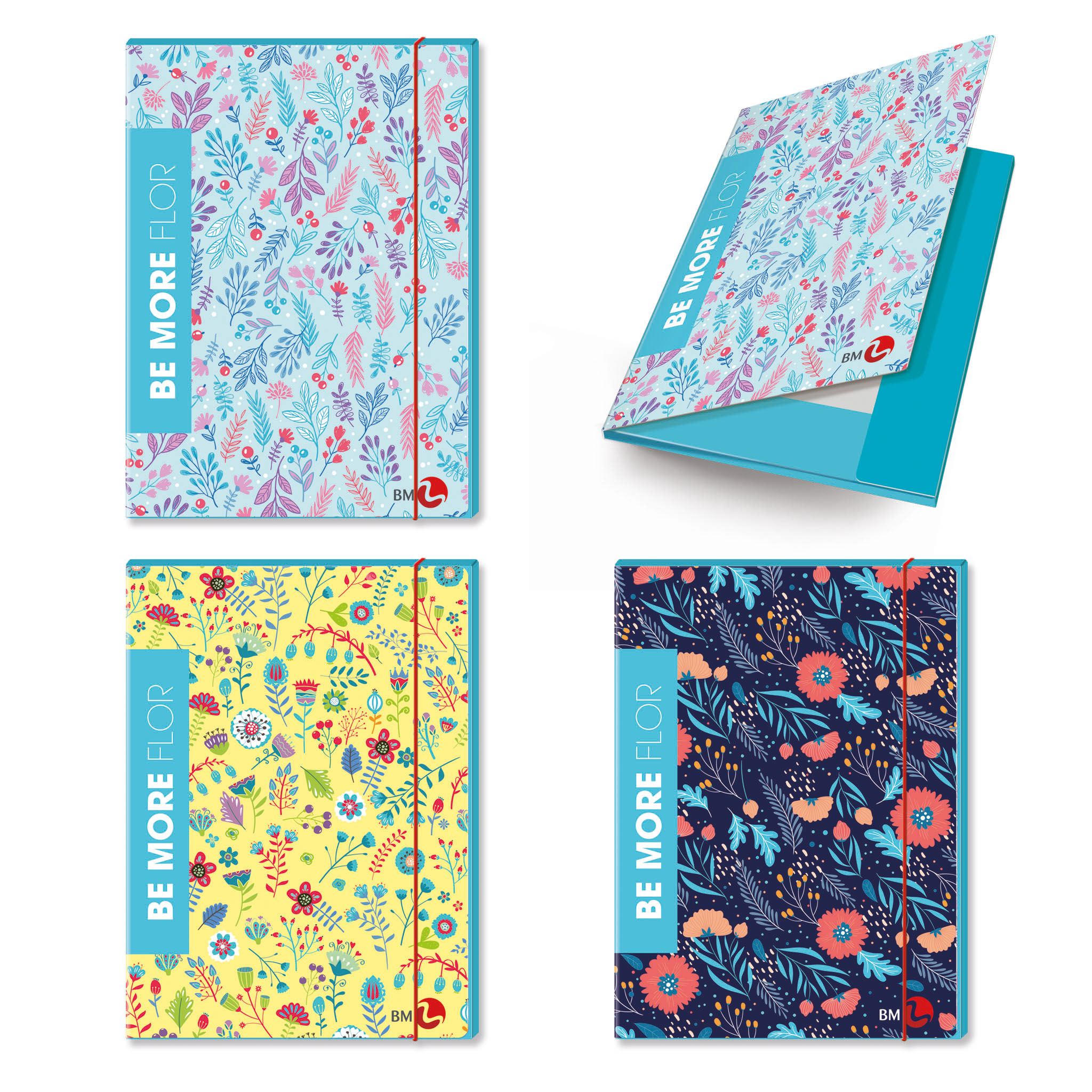 3 Flap folders s back 1cm with elastic BE MORE FLOR- 6 assorted pieces