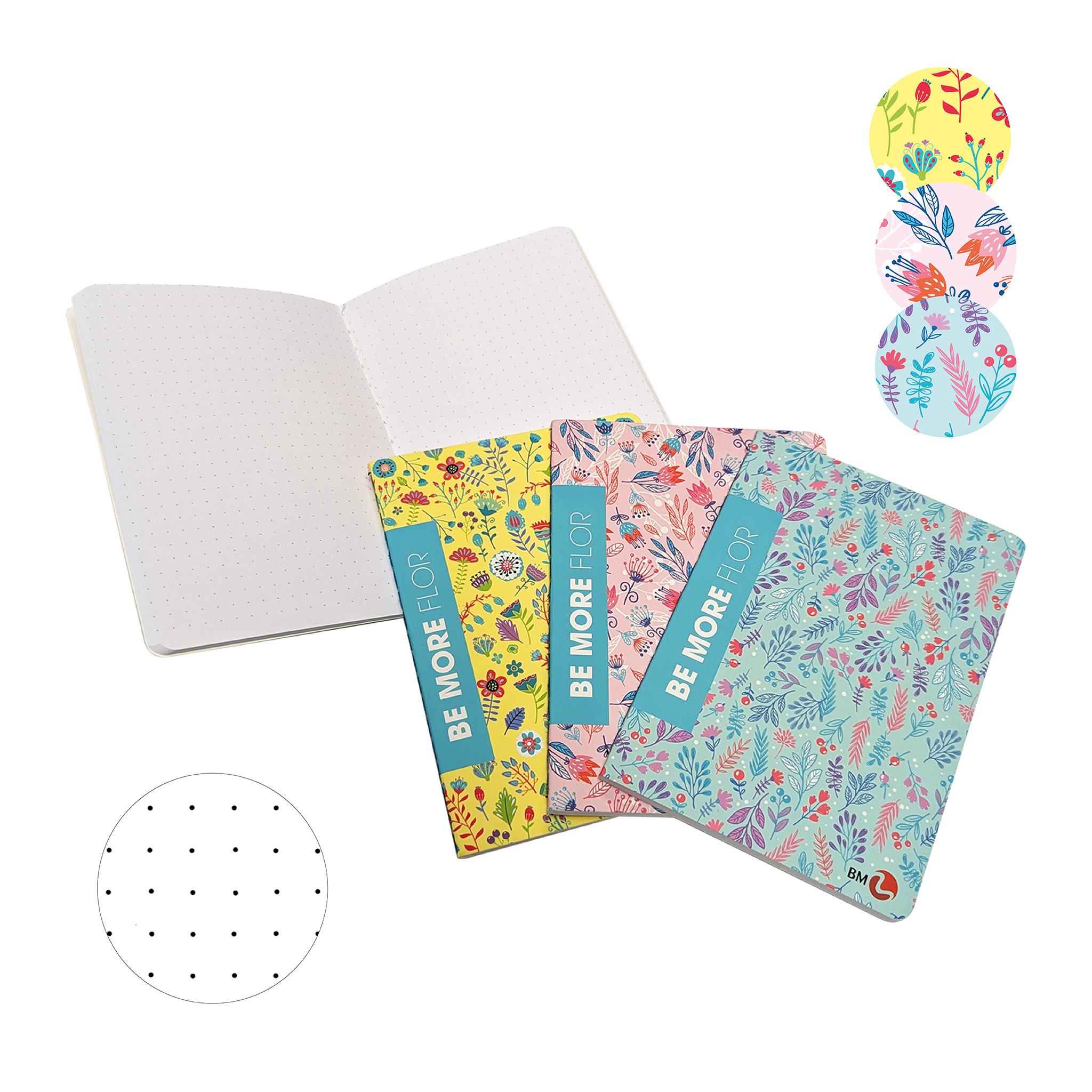 A6 Mini dotted Notebooks BE MORE Flor - 3 assorted pieces