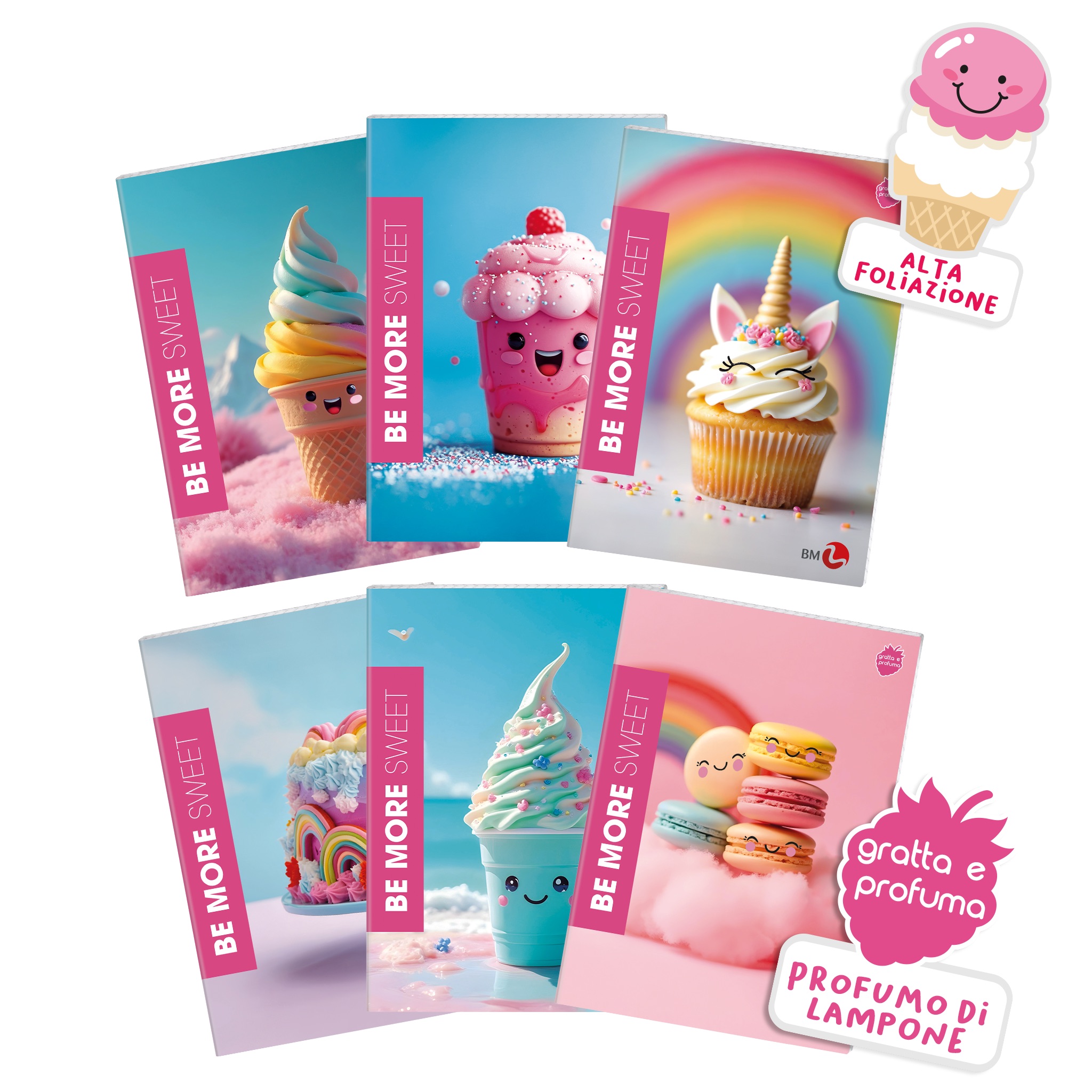Maxi A4 notebooks with perfume +30% pages BE MORE SWEET – 10 assorted pieces