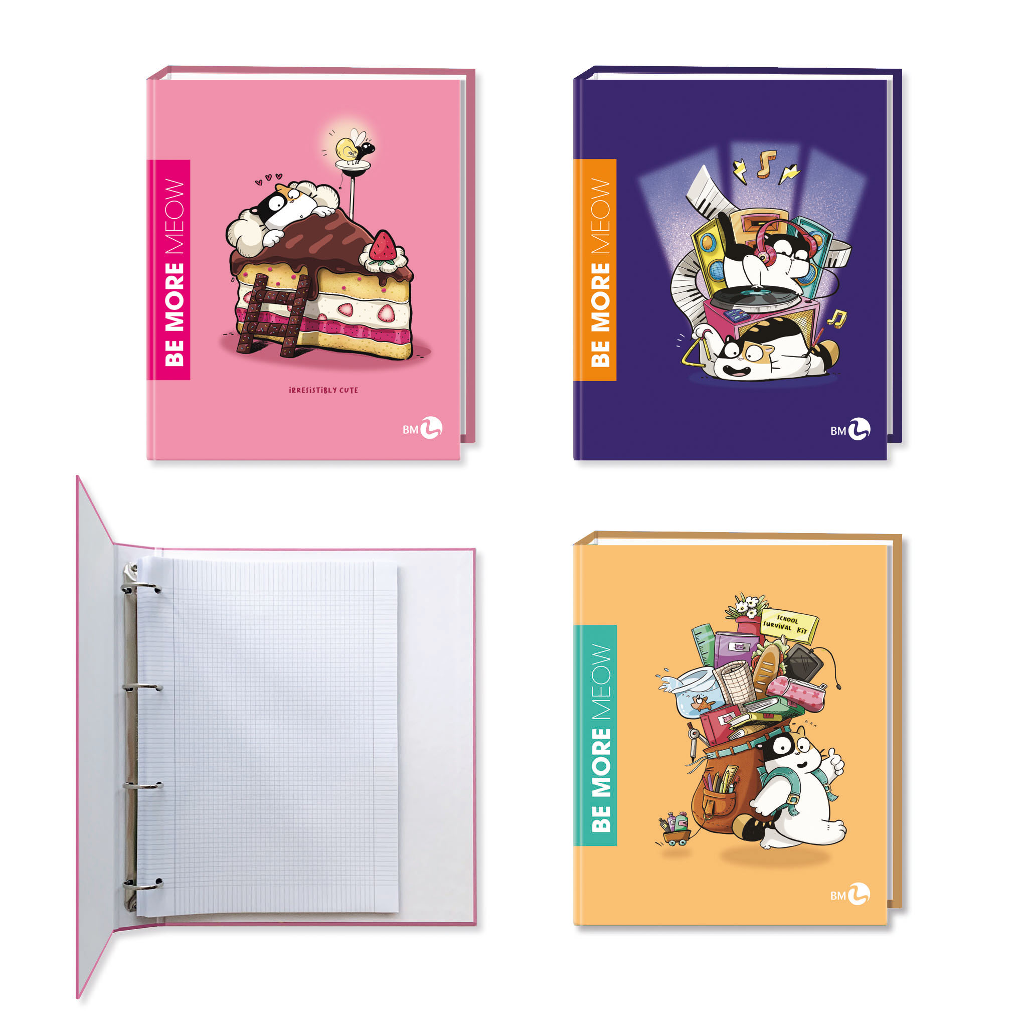 A4 ring binders BE MORE MEOW - 5 assorted pieces  - outlet