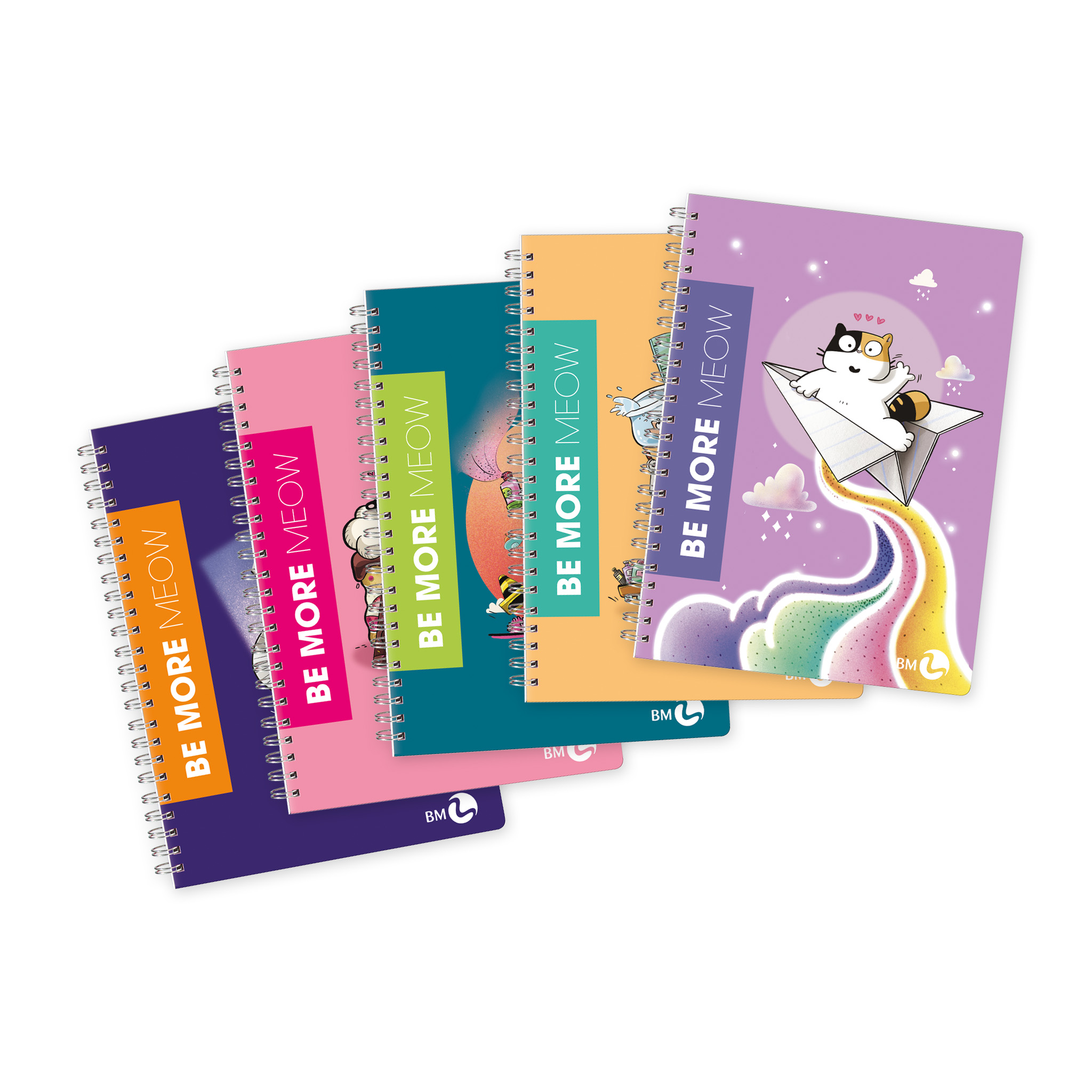 Spiral bound A5 notebooks BE MORE MEOW - 4 assorted pieces outlet