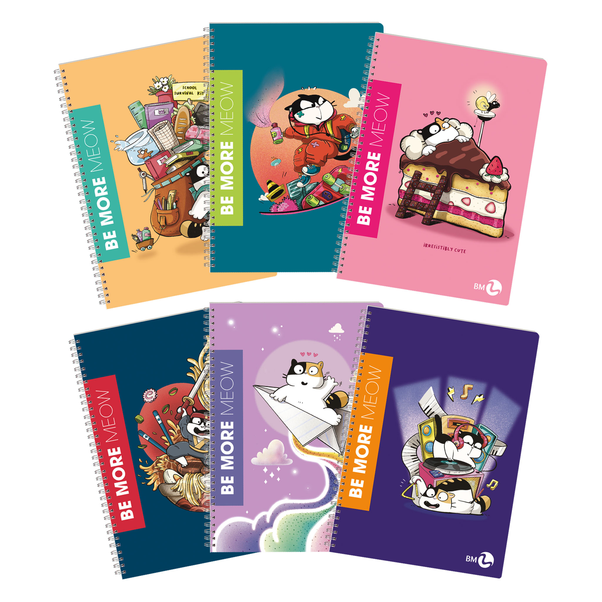 A4 Spiral bound BE MORE MEOW - 5 assorted pieces