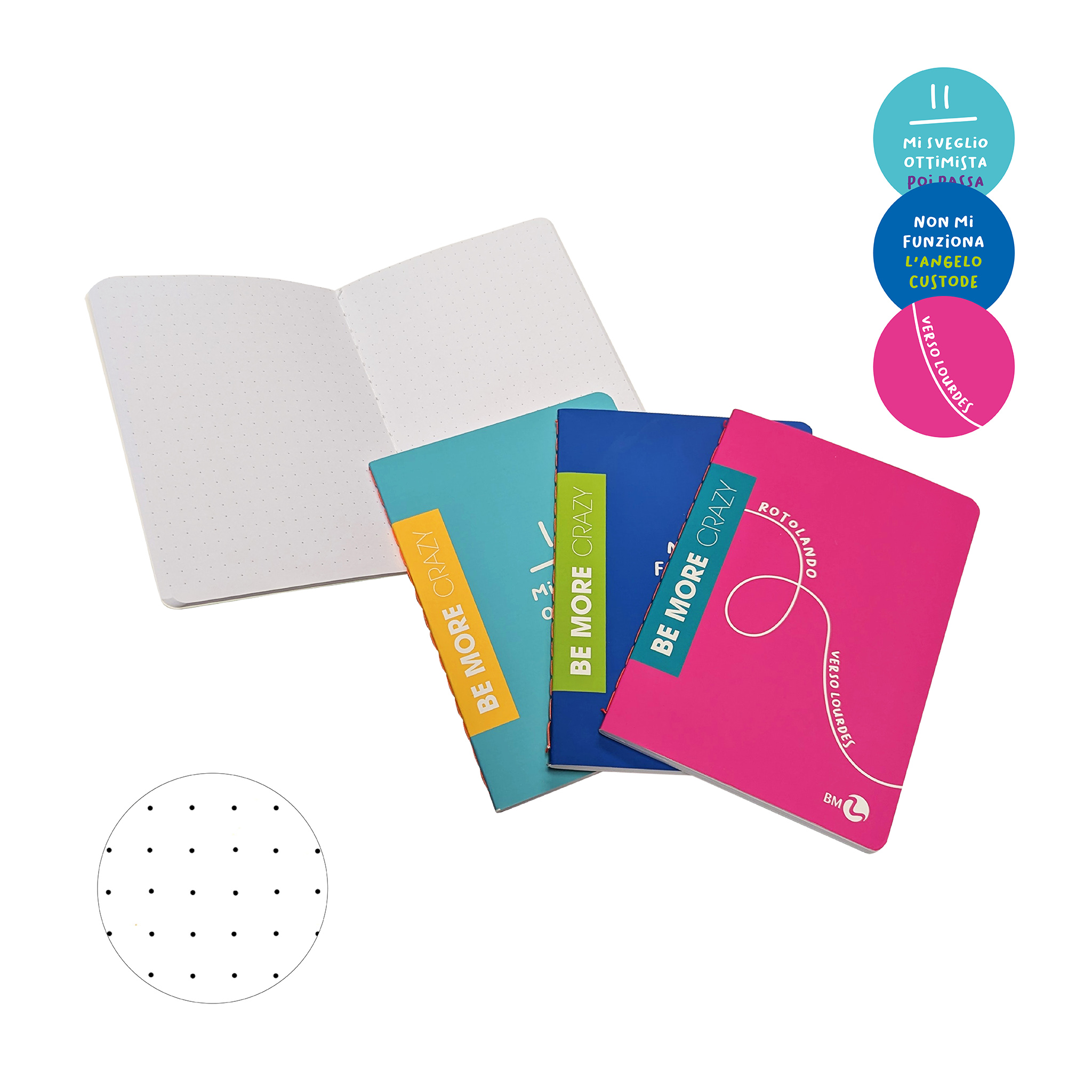A6 Mini dotted Notebooks BE MORE CRAZY - 3 assorted pieces