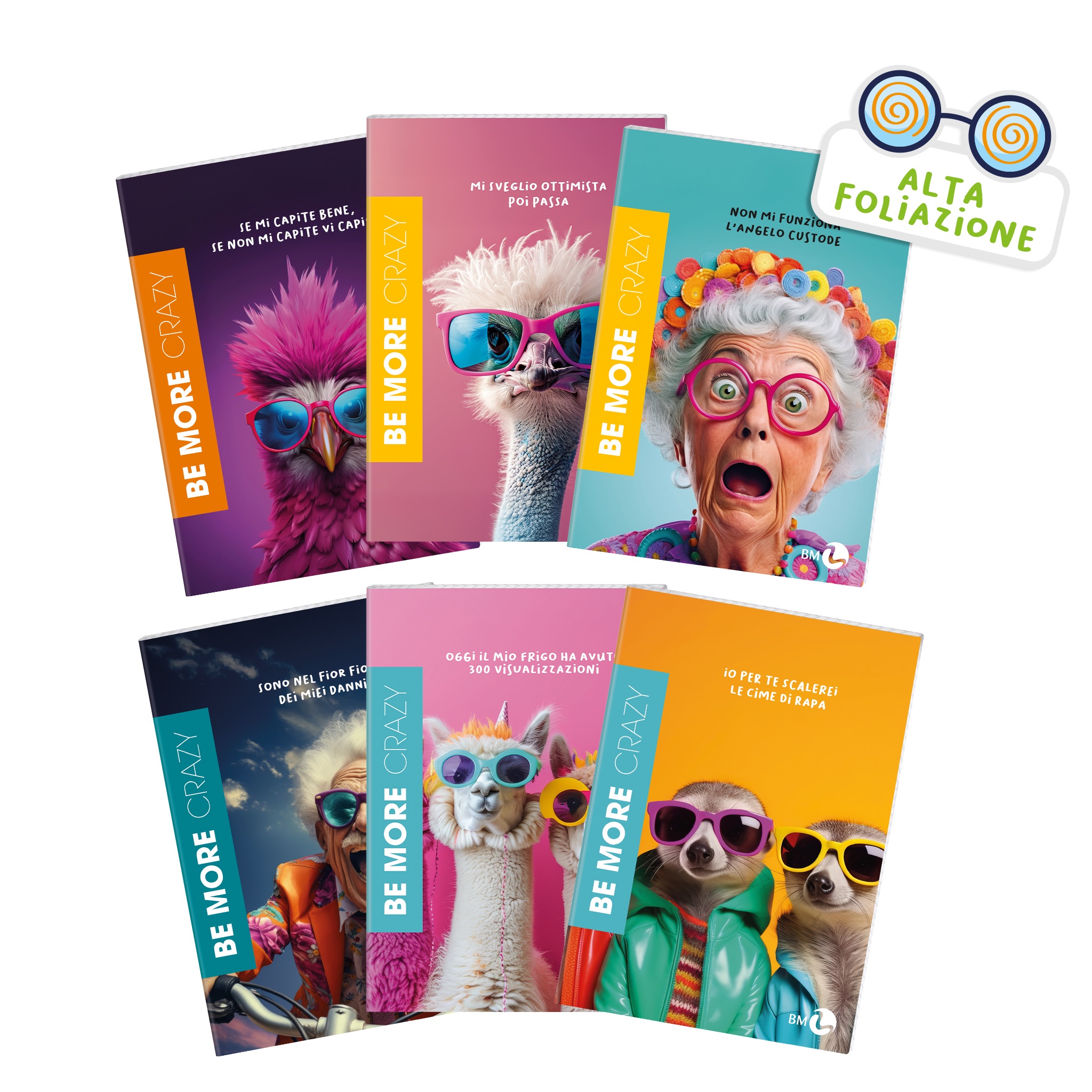 Maxi A4 notebooks with funny phrases +30% pages BE MORE CRAZY – 10 assorted piec