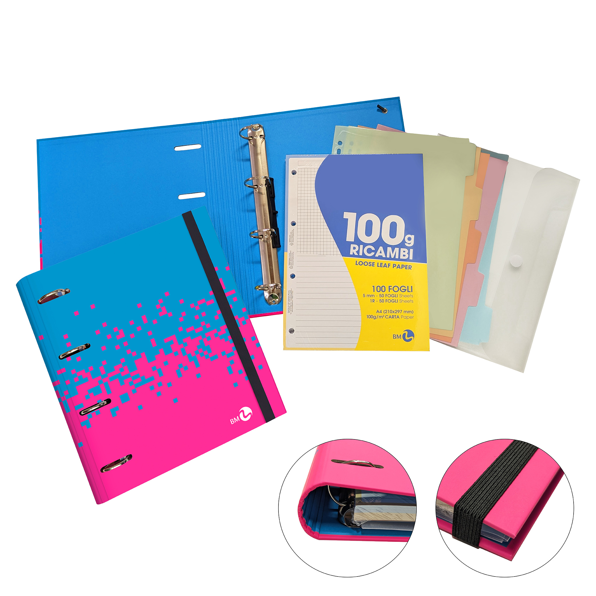 Ring4You Fluo - Compact ring binder with elastic band