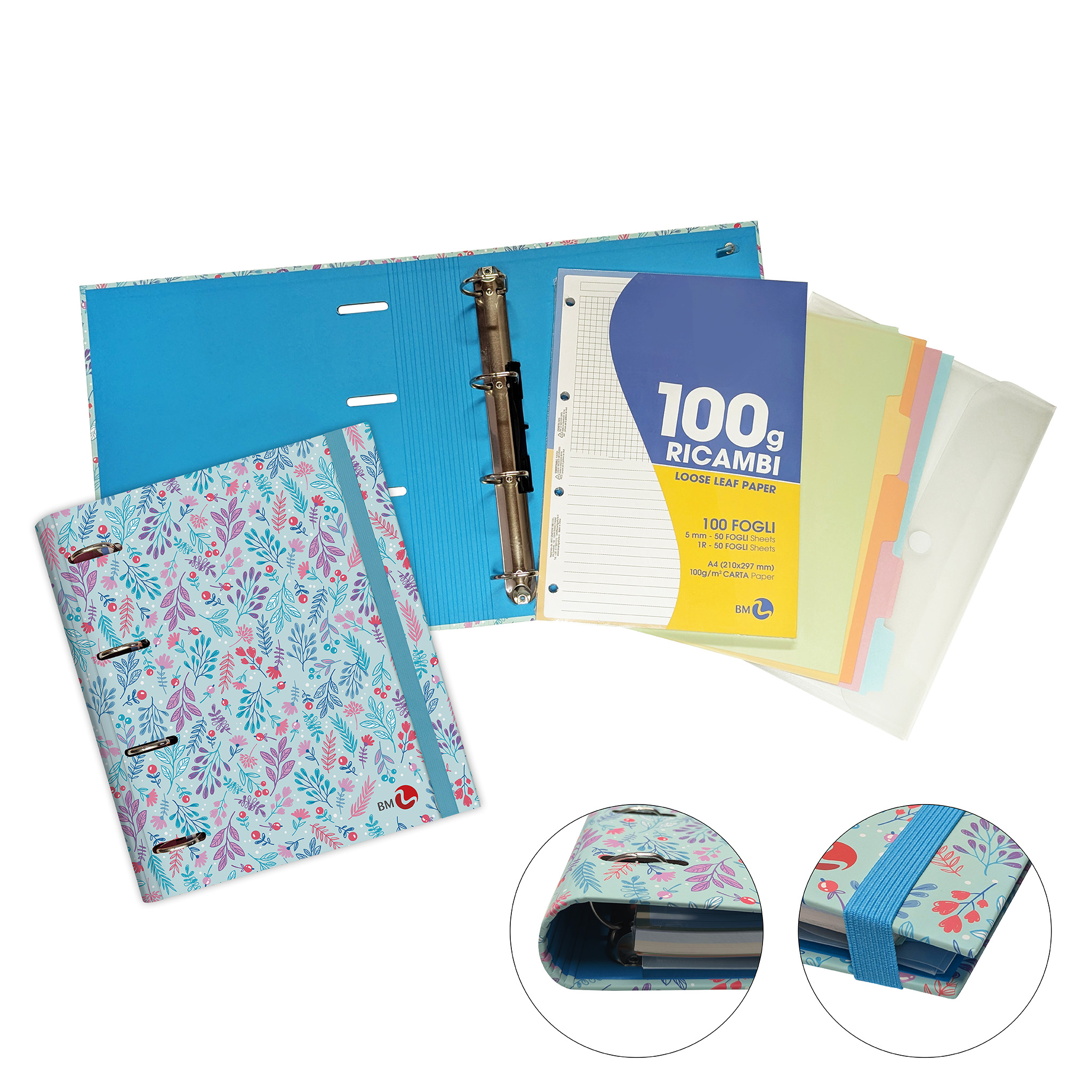 Ring4You Flor - Compact ring binder with elastic band