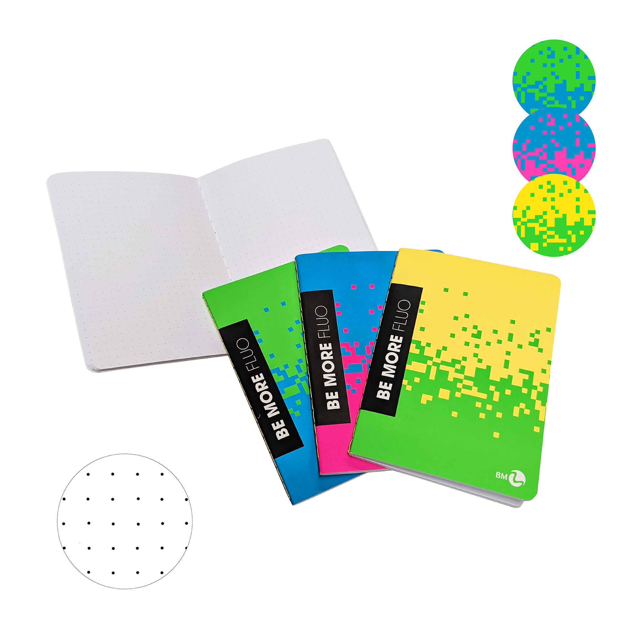 A6 Mini dotted Notebooks BE MORE FLUO - 3 assorted pieces